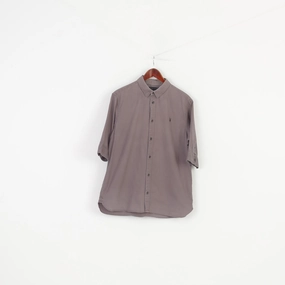 Allsaints Men L Casual Shirt Collar Grey Medium Sleeve Buttons  Cotton Elegant Top Black Tie Optional