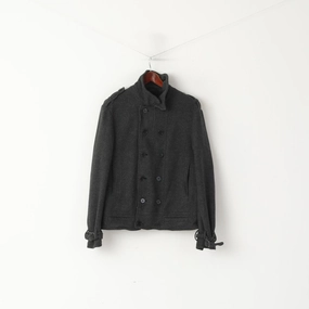 High Collar Fit Allsaints Men M (S) Jacket Gray Wool Double Breasted Classic Pea Coat Top