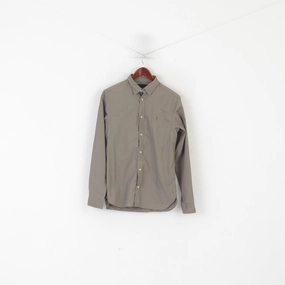AllSaints Men XS Casual Shirt Brown Cotton Redondo Plain Long Sleeve Top Chic Ensemble Low Profile Pocket Design