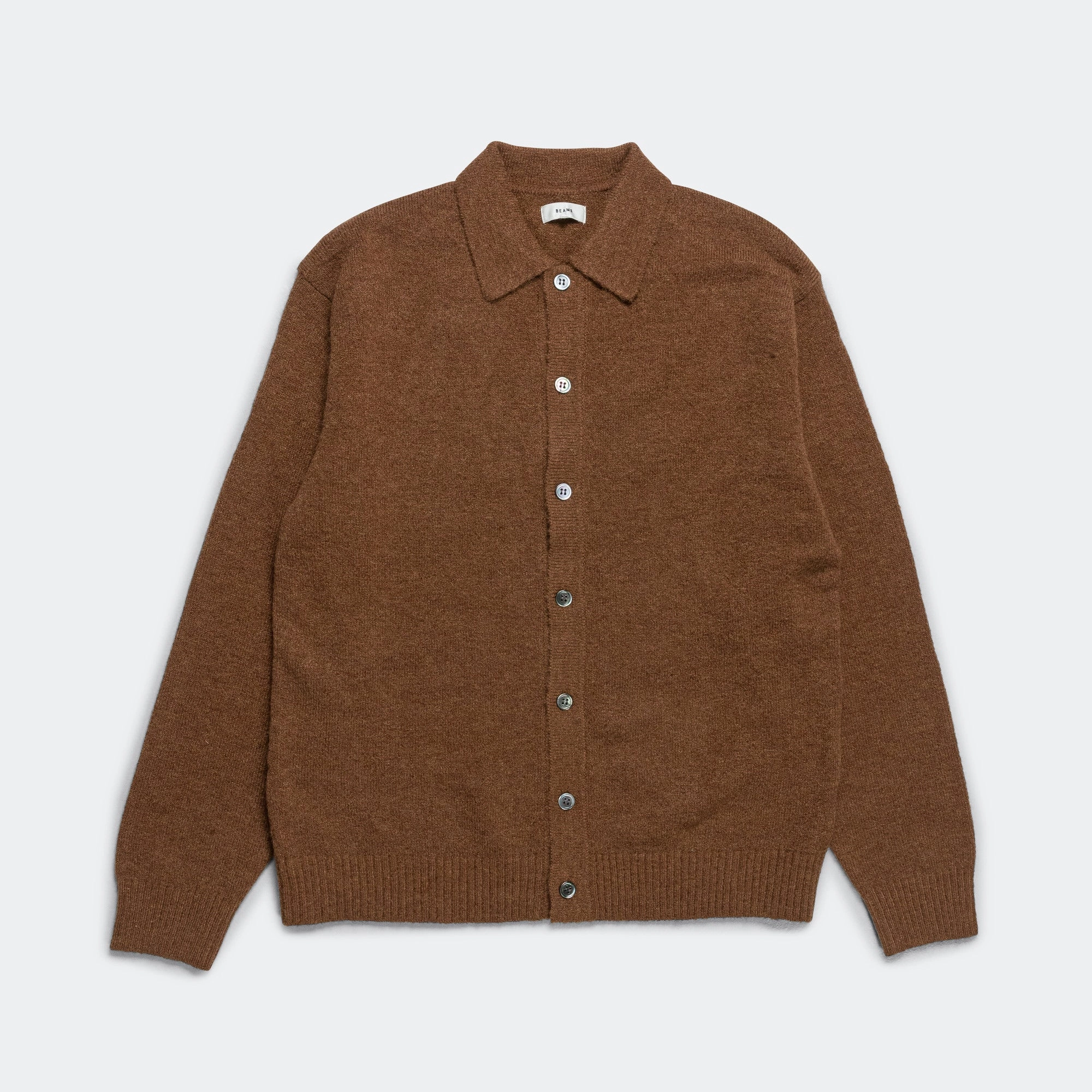 Office Layer Alpaca Mix Polo Cardigan - Light Brown