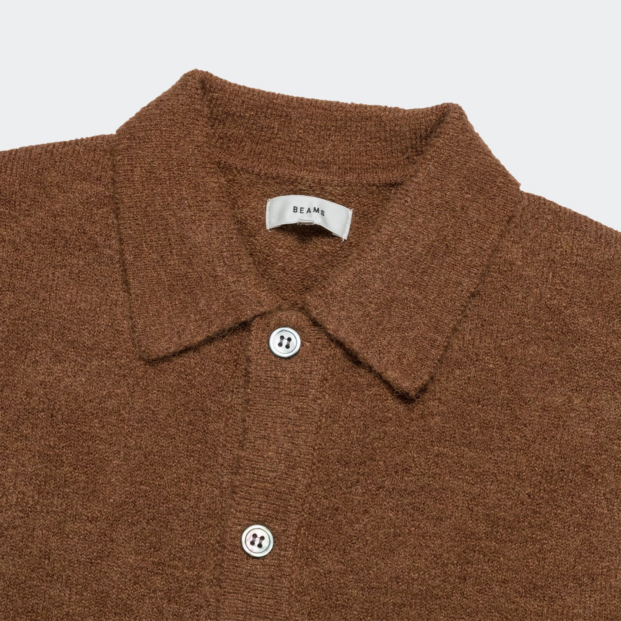 Alpaca Mix Polo Cardigan - Light Brown Biodegradable Fiber Construction Soft Touch Brushed Surface
