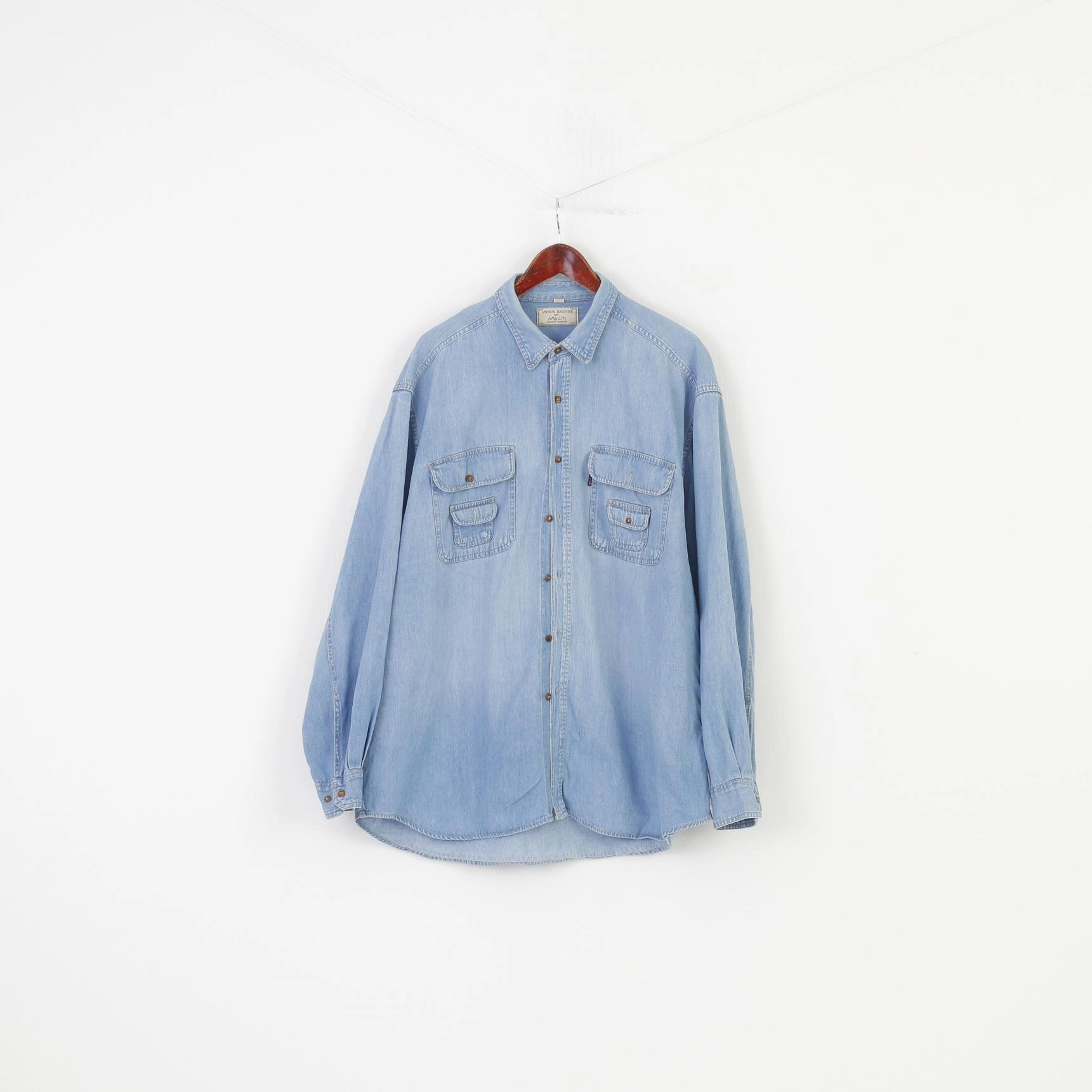 Ambush Men XXL Jeans Shirt Blue American Jeanswear Cotton Long Sleeve Collar Top Holiday Travel