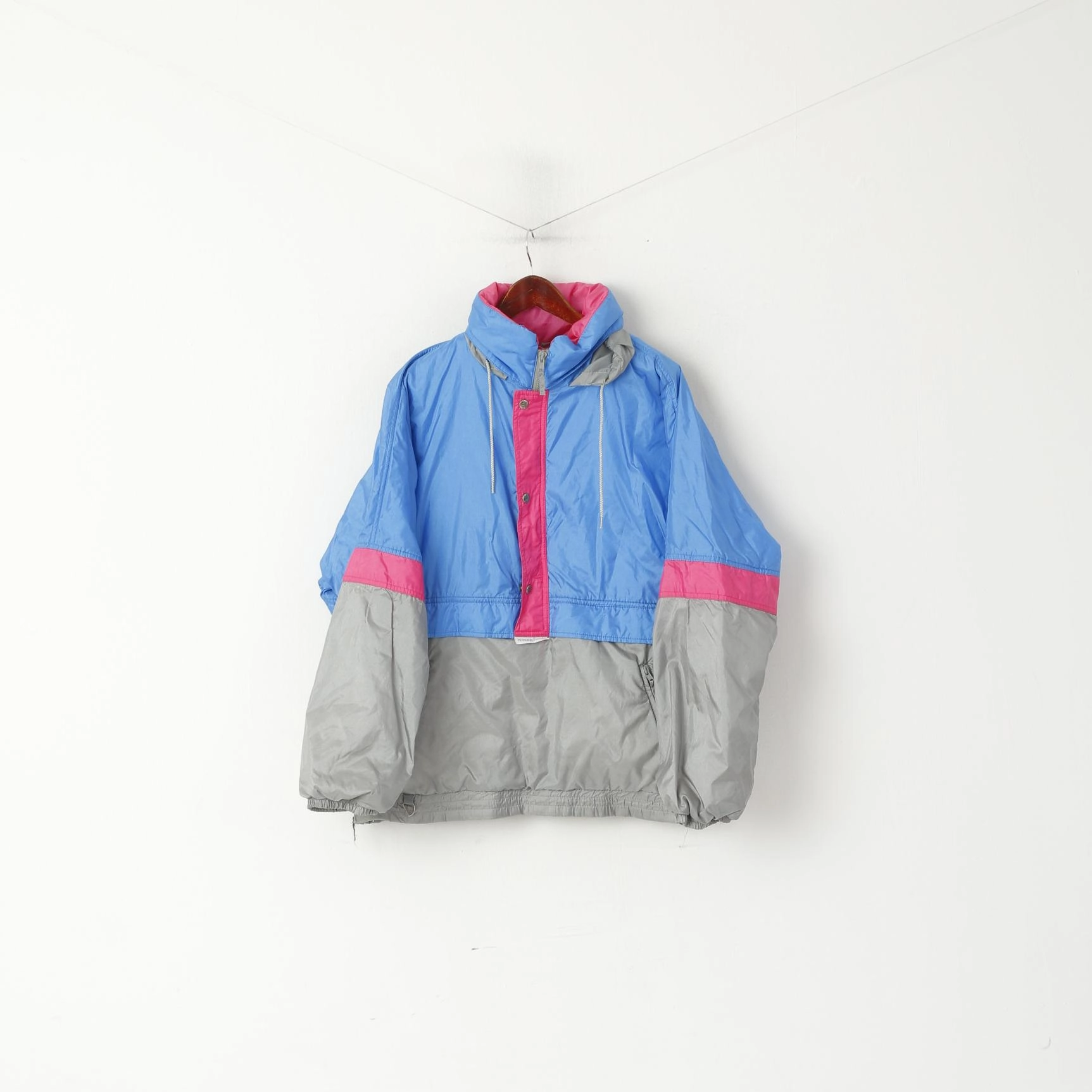 Moisture Wicking Liner American Men XL Pullover Jacket Blue Vintage Ski Nylon Waterproof Hidden Hood Top