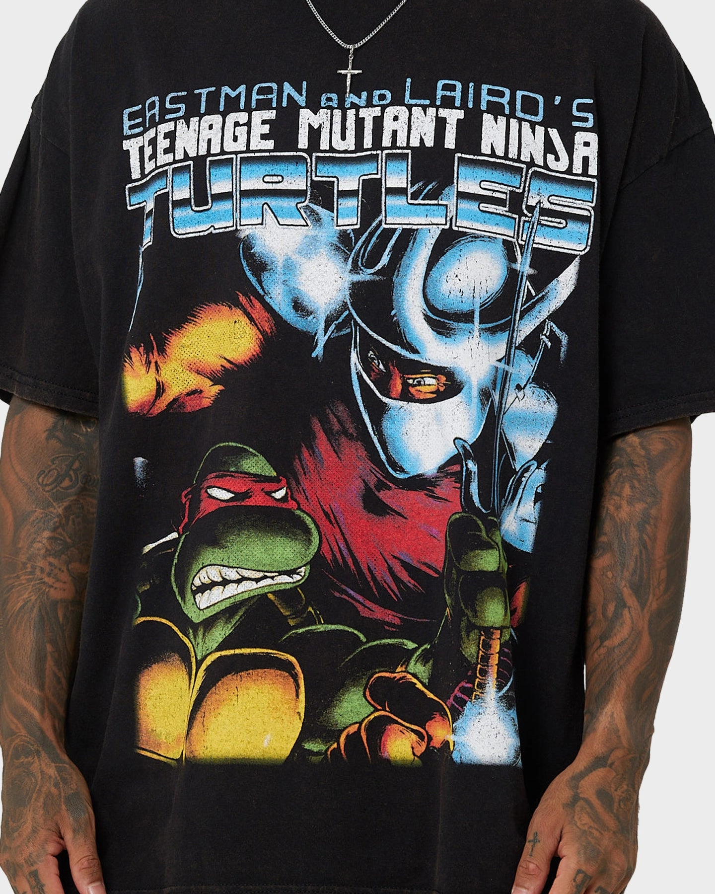 American Thrift X Teenage Mutant Ninja Turtles Shredder Vintage T-Shirt Black Wash Chilly Weather Style Beaded details