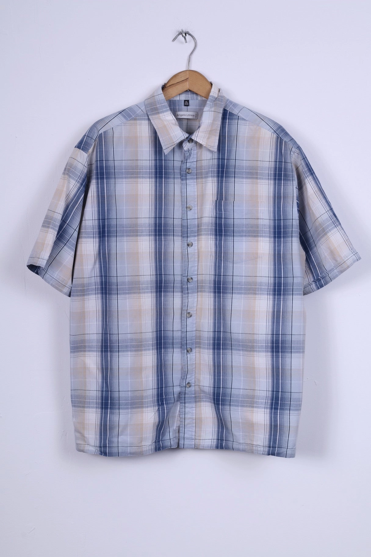 Angelo Litrico C&A Mens 45/46 XXL Casual Shirt Blue Chekered Cotton Country Escape