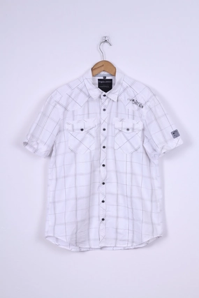 Snag Free Surface Angelo Litrico C&A Mens XL Casual Shirt Cotton Check Short Sleeve White Slim Fit