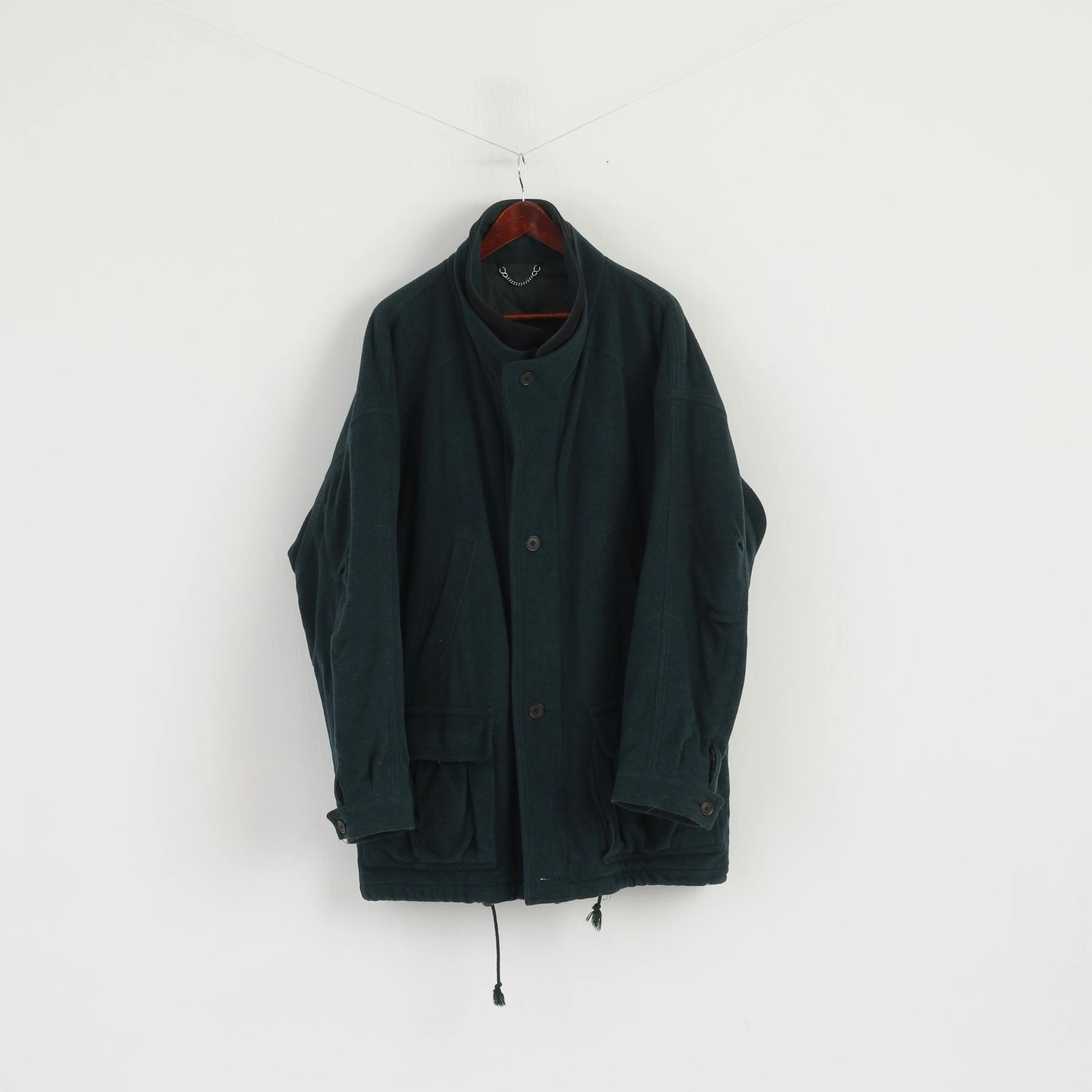 Wellington Men 44 L Coat Bottle Green Wool Cashmere Vintage Full Zipper Leisure Wear Top gardeners Sleepwear