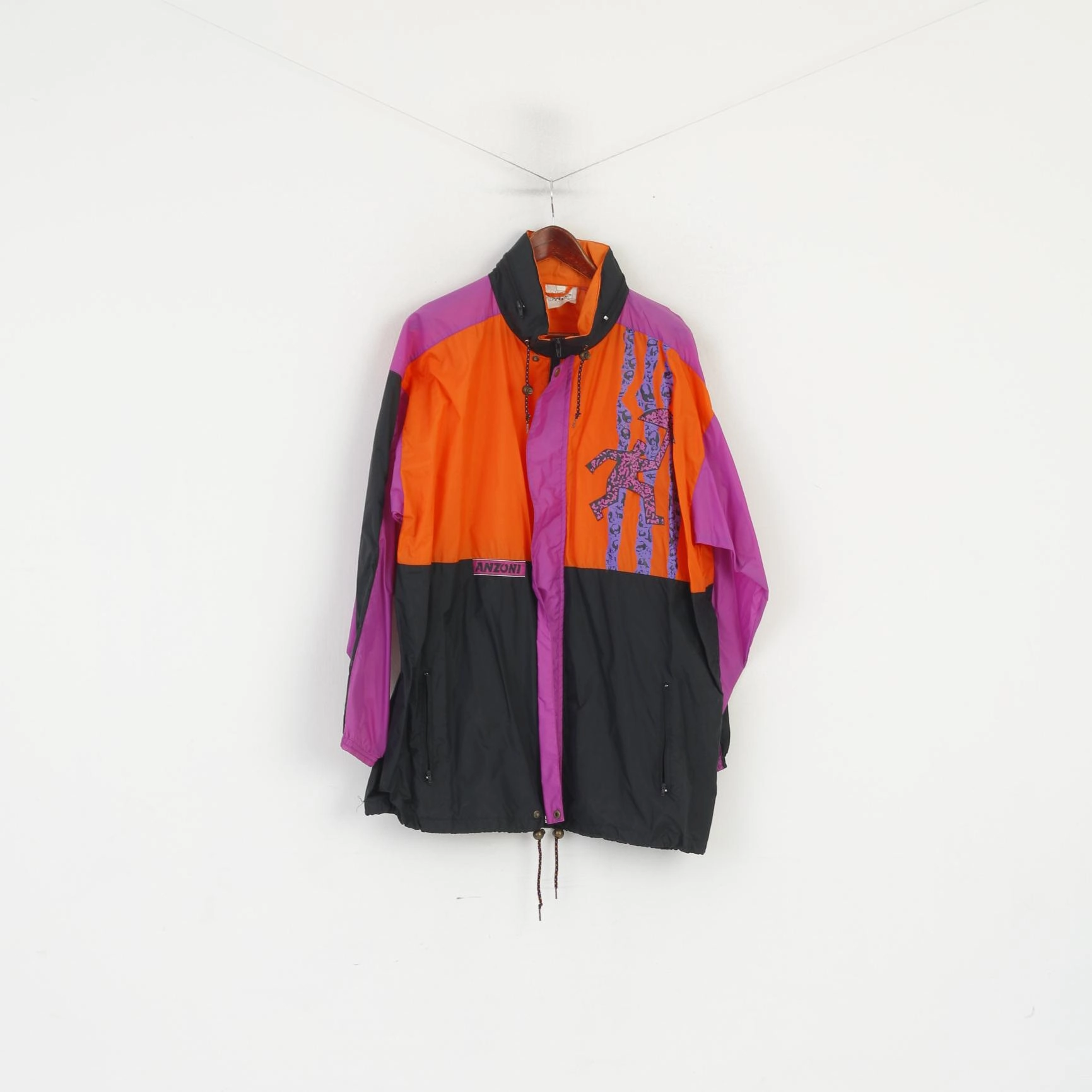 Anzoni Men XL Jacket Orange Vintage Hidden Hood Full Zipper Lightweight Rain Top Brush suitable for solo travel