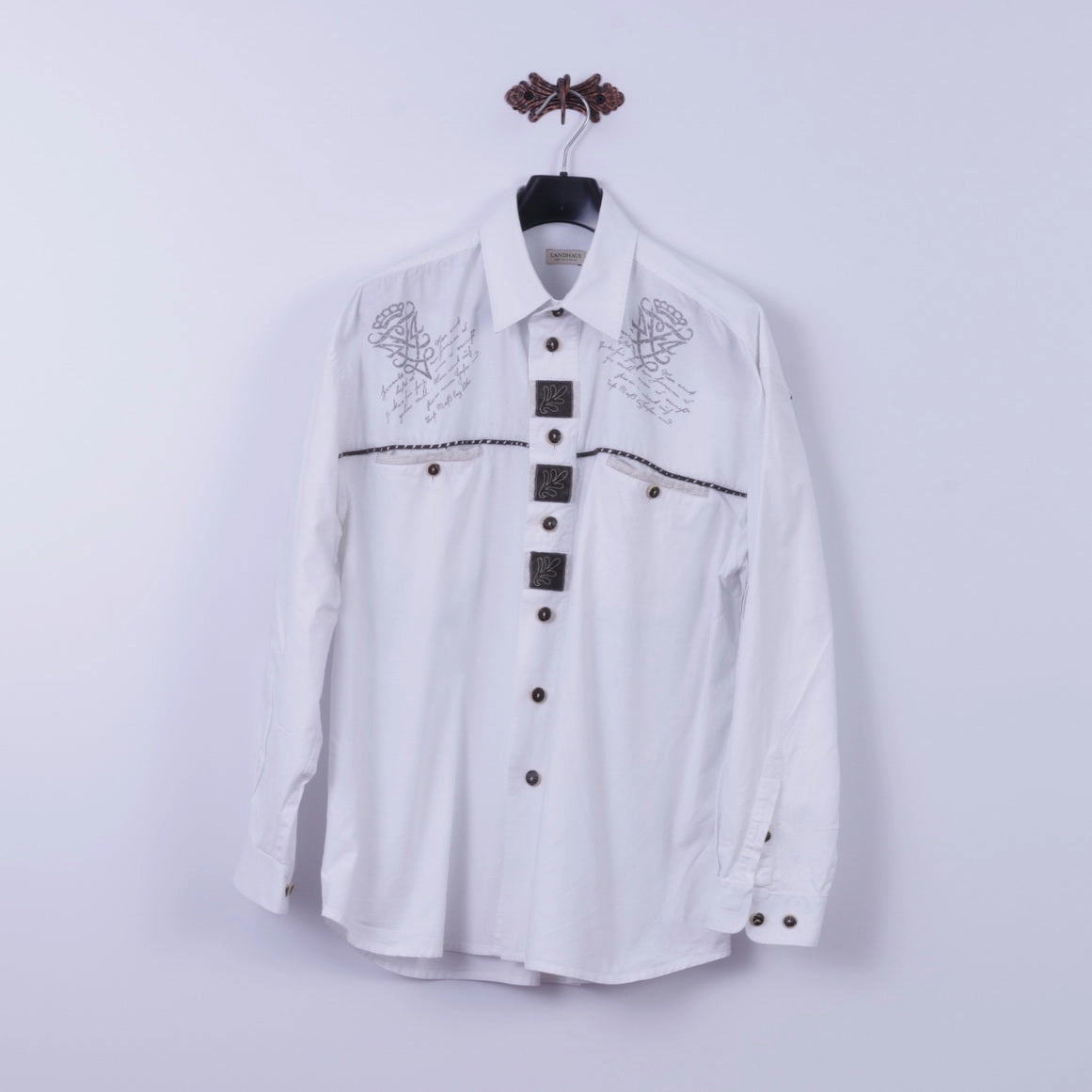 Tall friendly High Density Weave Landhaus by C&A Mens XL Casual Shirt White Cotton Naturally Detailed Tyrol Top