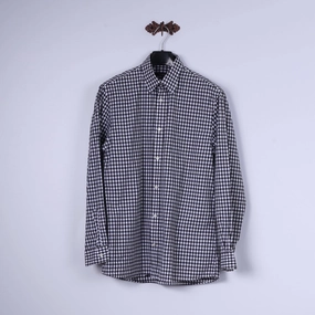 Jaeger Mens M Casual Shirt Black & White Check 100% Cotton Long Sleeve Top Pastel Shade Military Inspired