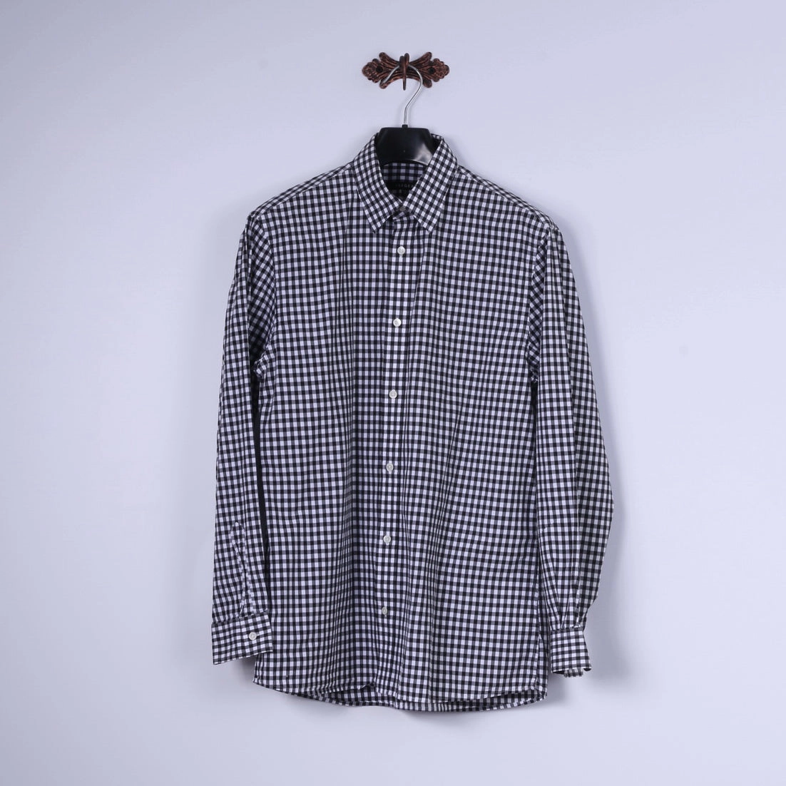 Jaeger Mens M Casual Shirt Black & White Check 100% Cotton Long Sleeve Top Pastel Shade Military Inspired