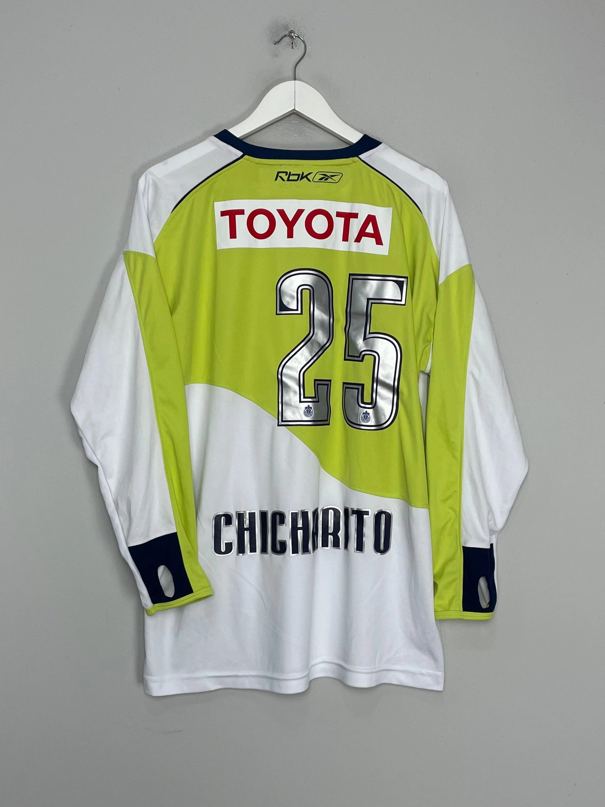2007/08 CHIVAS GUADALAJARA CHICHARITO #25 L/S AWAY SHIRT (XL) REEBOK Eco Friendly Recycled Yarn Contrast Binding