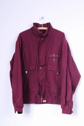 Travel-Ready Gear IPC Basic Line Mens 54 L Jacket Cotton Plum Zip Up Retro Horse Polo Bomber Top