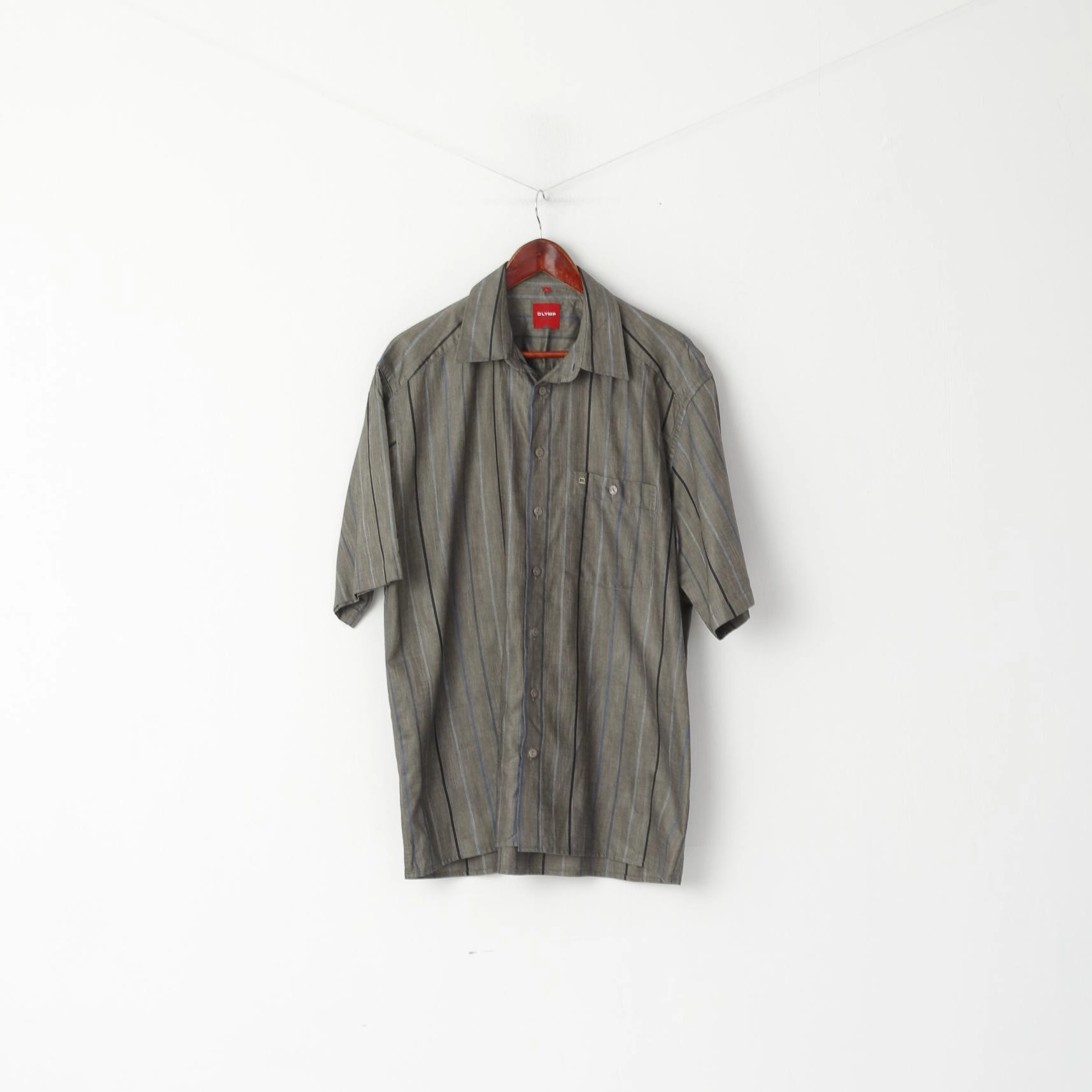 Outerwear Companion Eco-friendly Olymp Novum Men L (XL) Casual Shirt Grey Striped Cotton Short Sleeve Classic Top