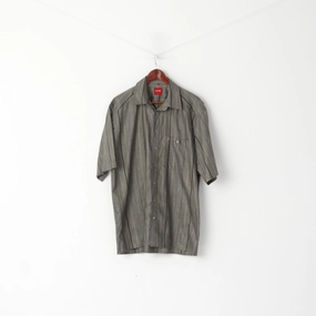 Outerwear Companion Eco-friendly Olymp Novum Men L (XL) Casual Shirt Grey Striped Cotton Short Sleeve Classic Top