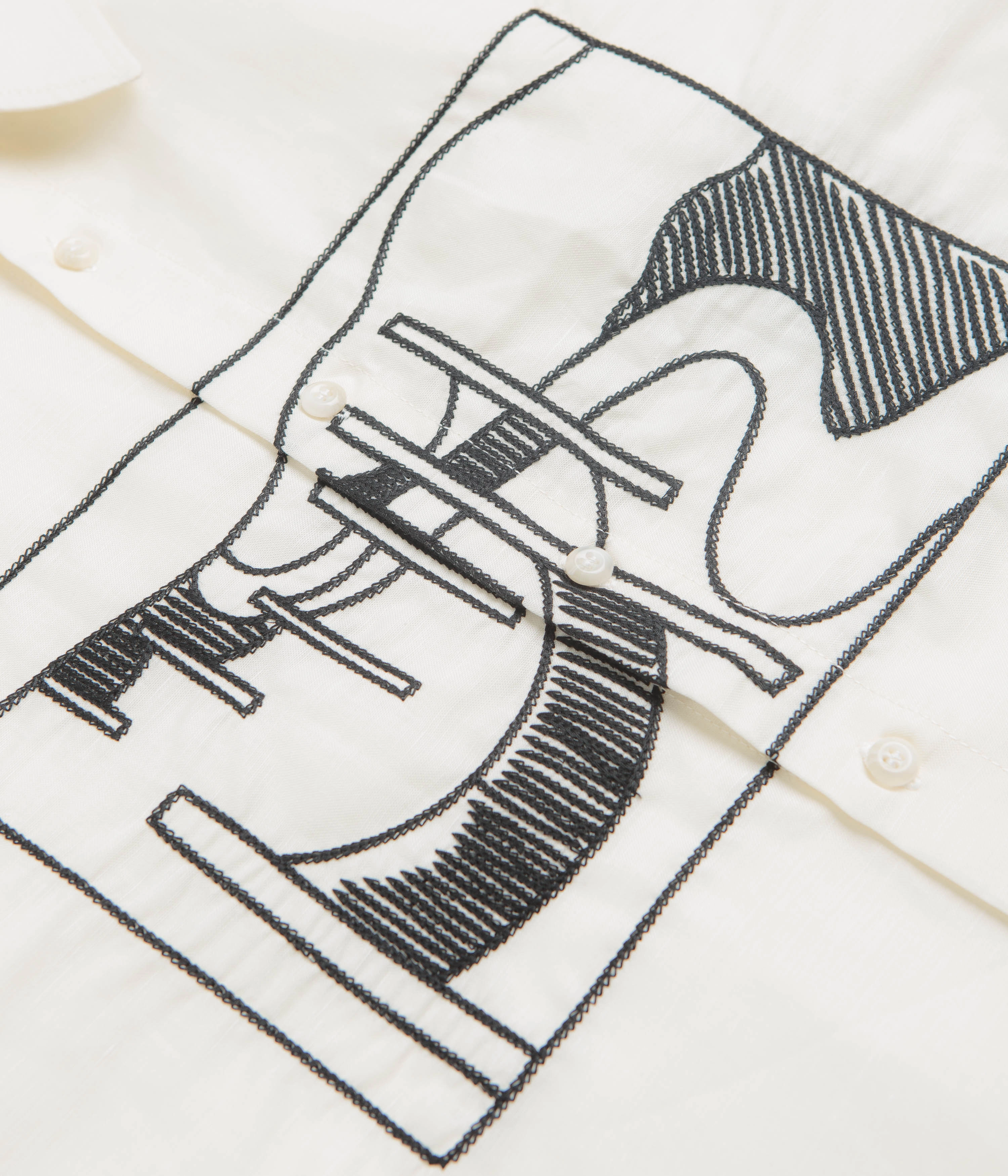 Dressy look Neutral Toned Stitching by Parra The Dunes Short Sleeve Shirt - Off White