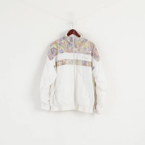 Practical Jacket Giorgio Vincenzo Men L Jacket White Vintage Printed Nylon Full Zipper Bomber Top