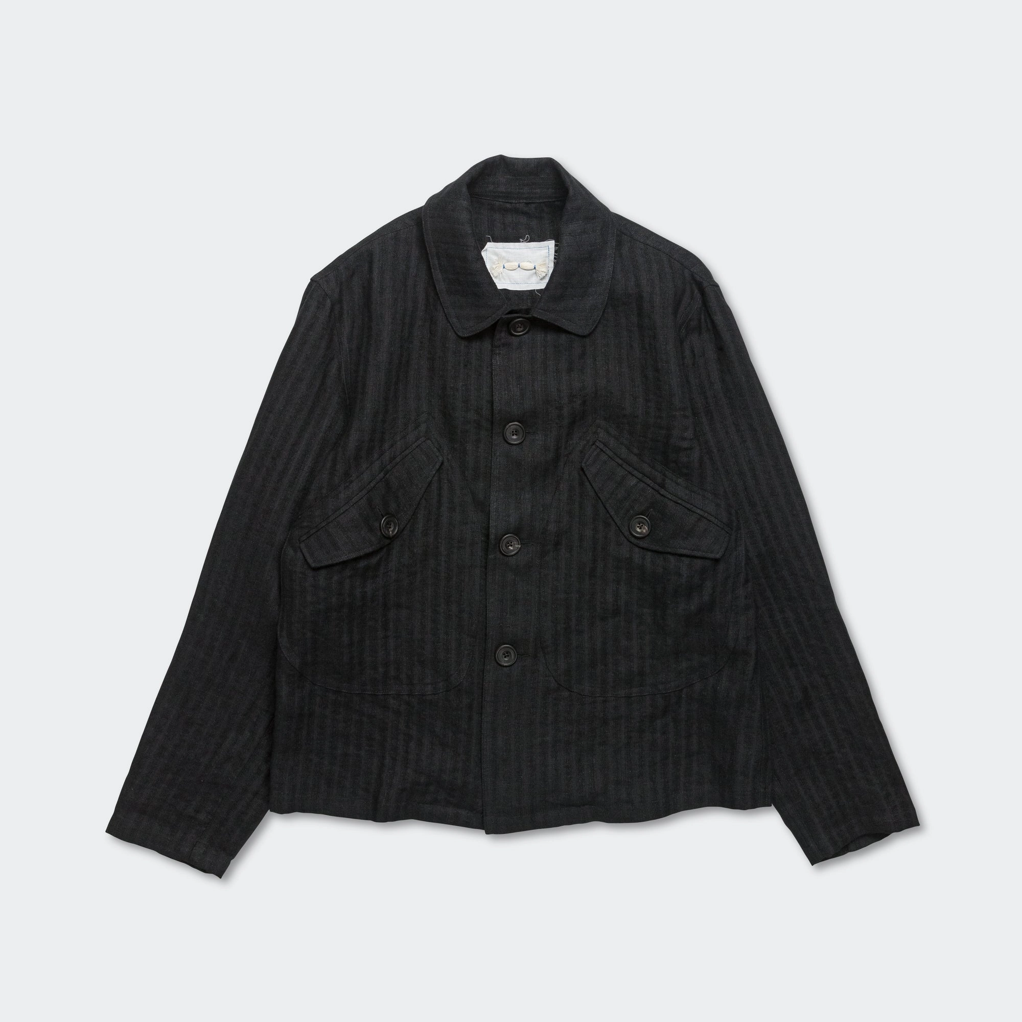 Orchard Jacket Linen Seersucker - Black Single Buttons