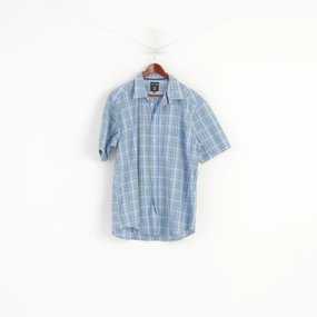 Smooth Seam Finish James Pringle Men XL Casual Shirt Blue Check Cotton Blue Short Sleeve Pocket Top