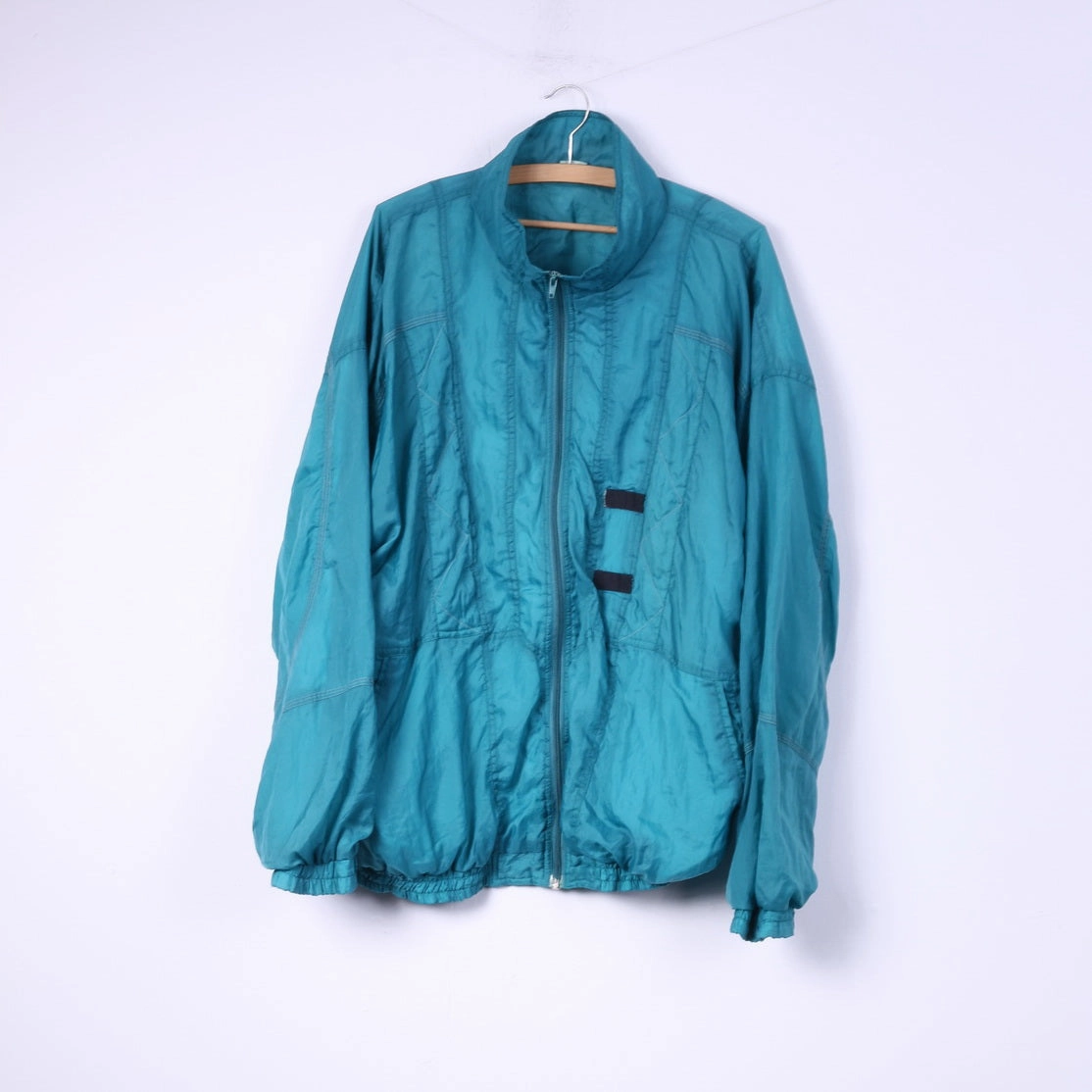 Vintage Mens 2XL Bomber Jacket Full Zipper Sea Green Sportswear Light Active Top Ergonomic Stitching Thermolite Insulation