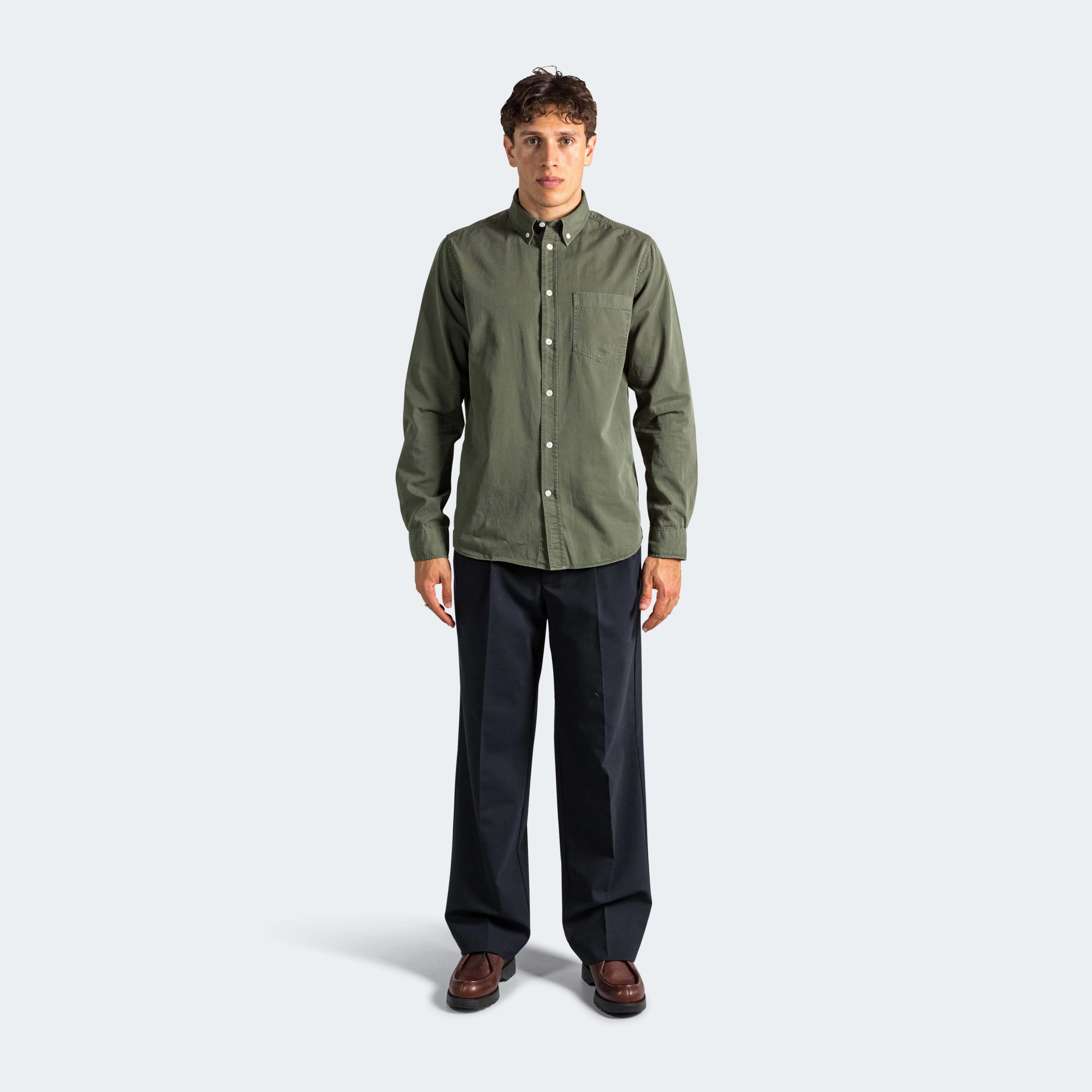 Anton Light Twill Shirt - Spruce Green Flatlock stitching Eco Friendly Material