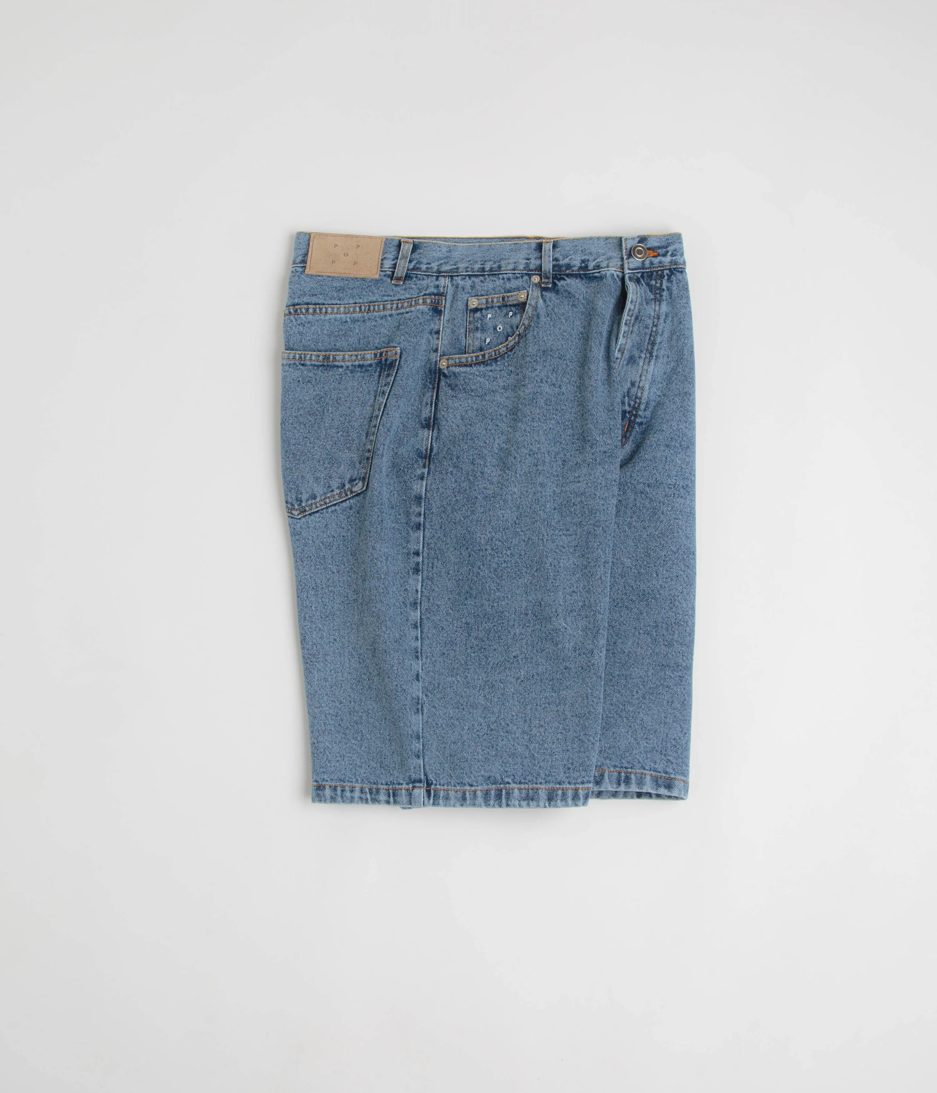 Pop Trading Company DRS Denim Shorts - Stone Washed Collectible Glide On Mobility Cut