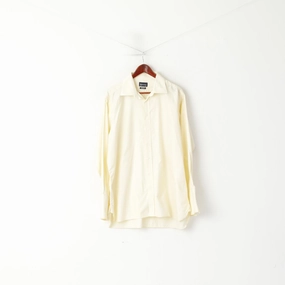 Aquascutum Men 17.5 45 XXL Casual Shirt Yellow Cotton Cuff Long Sleeve Top elegant design Comfort Fit