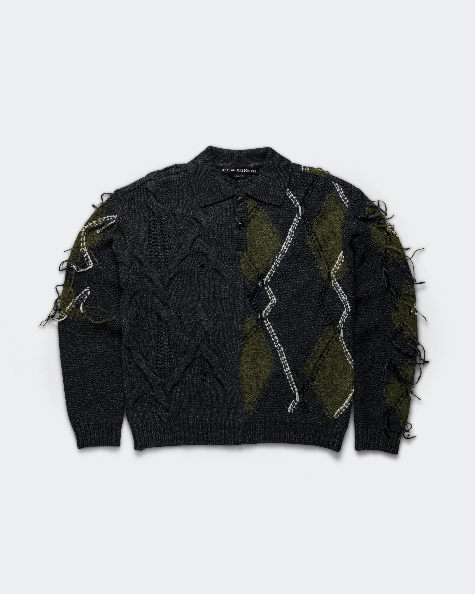 Argyle Fisherman Polo Sweater - Charcoal Quick Dry Technology Urban Edge