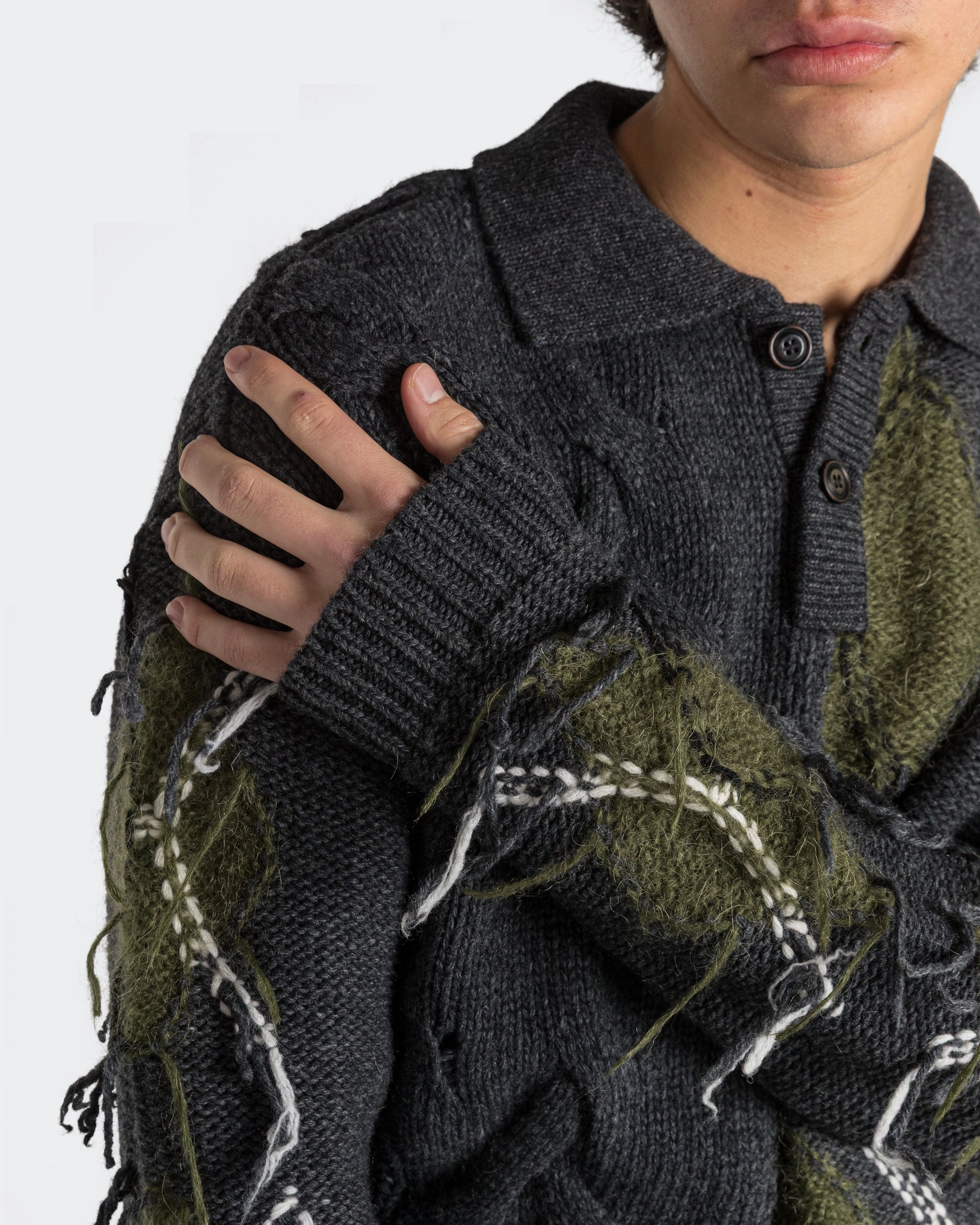 Seasonal Fashion Exclusive Collection Argyle Fisherman Polo Sweater - Charcoal