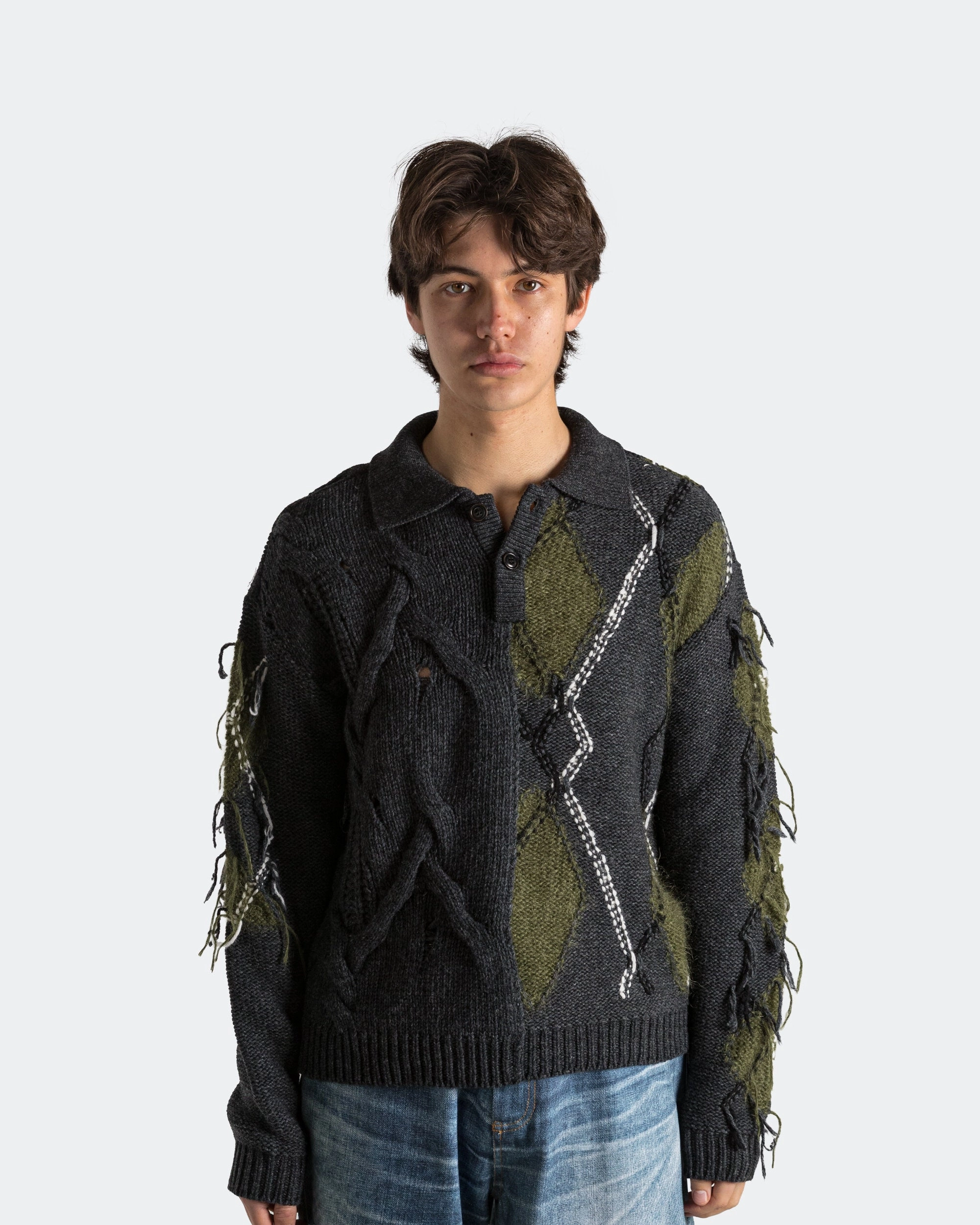 Argyle Fisherman Polo Sweater - Charcoal Wardrobe Must-Have