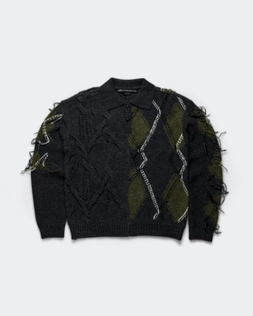 Argyle Fisherman Polo Sweater - Charcoal Quick Dry Technology Urban Edge