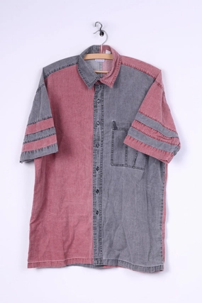 Ariozona Jeans Mens L Casual Shirt Grey Red Short Sleeve Cotton American Style Tall Option Wrinkle-Free