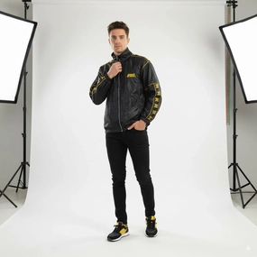 ARIZONA Men M 170 Jacket Black Nylon Waterproof Retro Hooded Zip Up Unisex Top All weather Flexible Quilted Panels