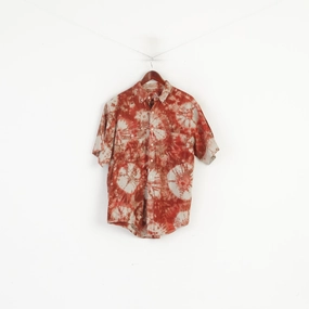 Arrow Collection Men L Casual Shirt Brick Acid Wash Cotton Faded Short Sleeve Top Flexible Shoulder Panels