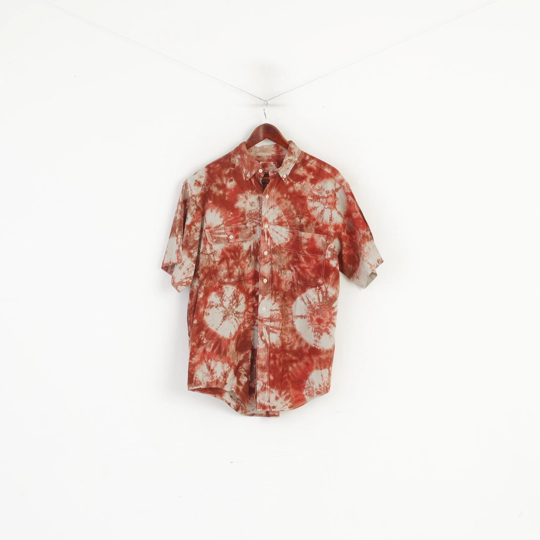 Arrow Collection Men L Casual Shirt Brick Acid Wash Cotton Faded Short Sleeve Top Flexible Shoulder Panels