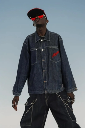 Machine-washable Hardware Vintage Karl Kani Denim Jacket  3XL Dark Navy Cotton Hip-Hop Icon