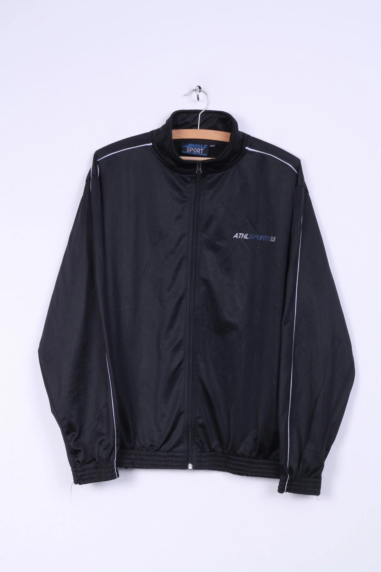 dancing suitable Athl Sport Mens L Sweatshirt Shiny Black Zip Up Retro Track Top