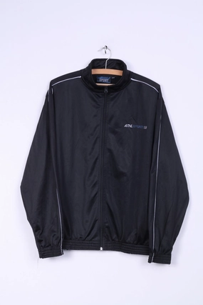 dancing suitable Athl Sport Mens L Sweatshirt Shiny Black Zip Up Retro Track Top