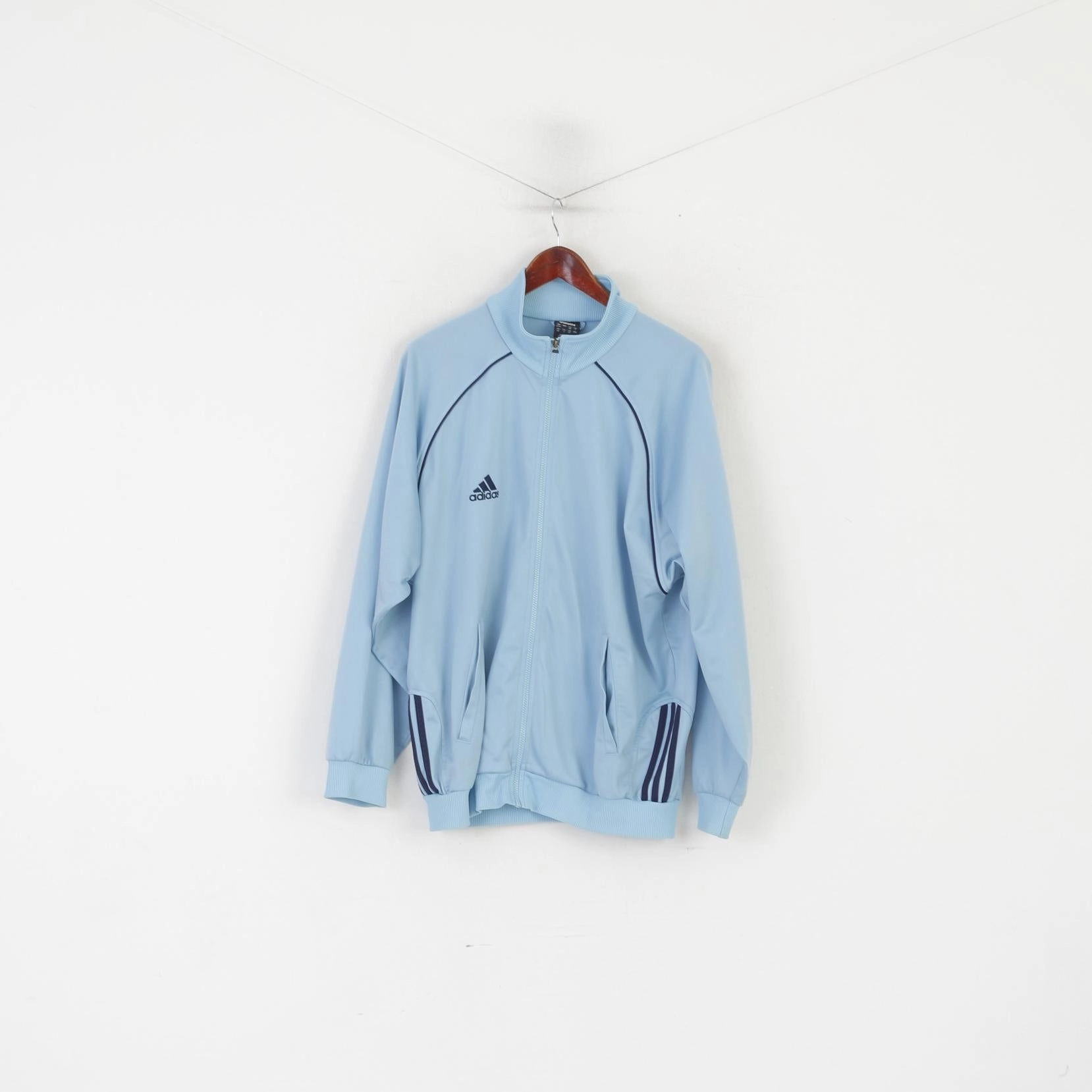 Snug Fit product ethnic authenticity Adidas Men 42/44 186 XL Sweatshirt Light Blue Vintage Shiny Zip Up Oldschool Top