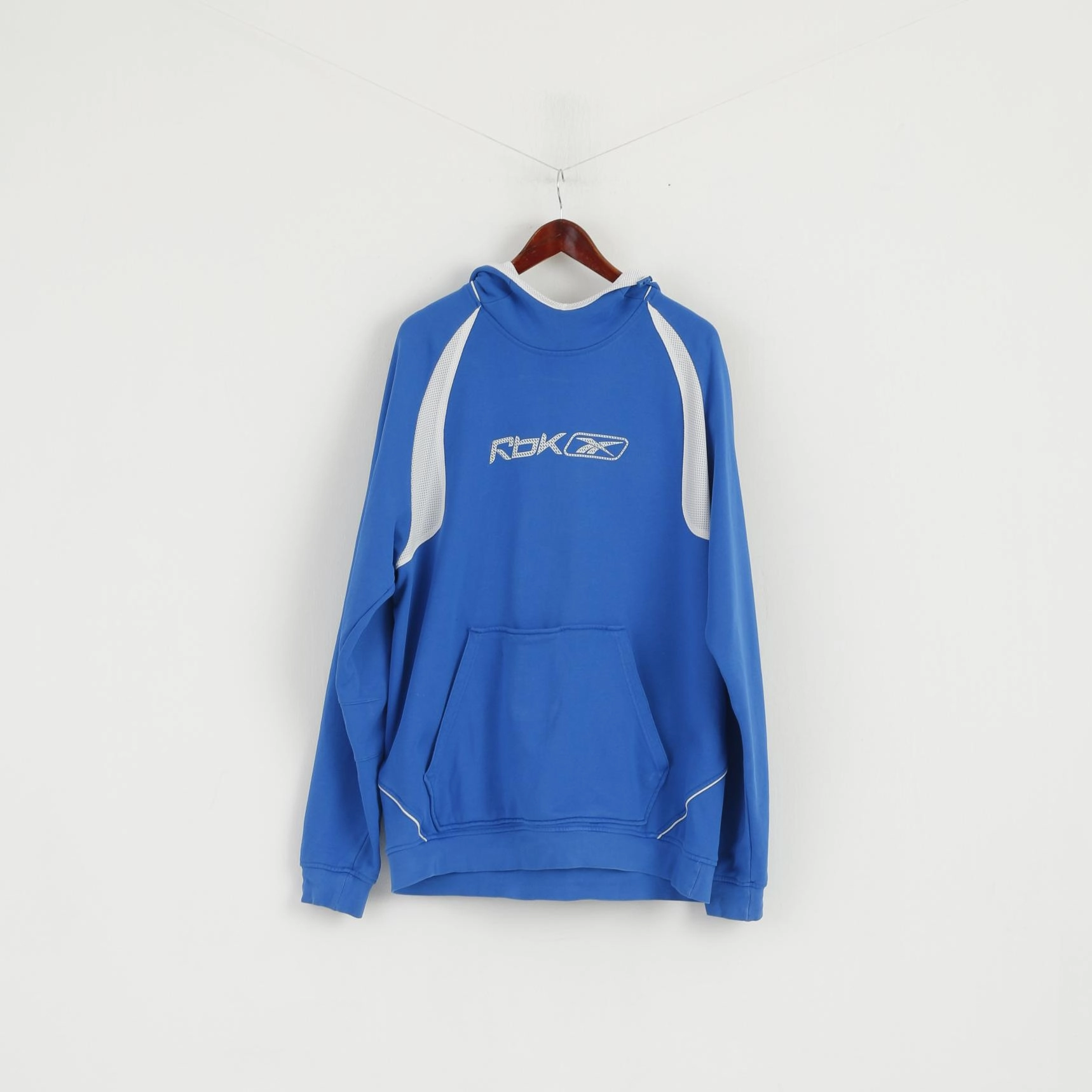 Reebok Men 2XL Sweatshirt Blue Cotton Hooded Kangaroo Pocket Active Sport Top product brand loyalty