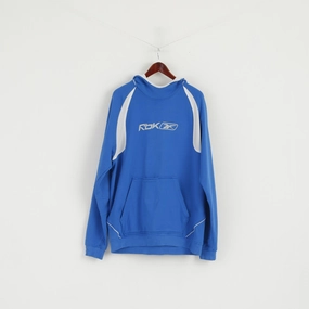 Reebok Men 2XL Sweatshirt Blue Cotton Hooded Kangaroo Pocket Active Sport Top product brand loyalty