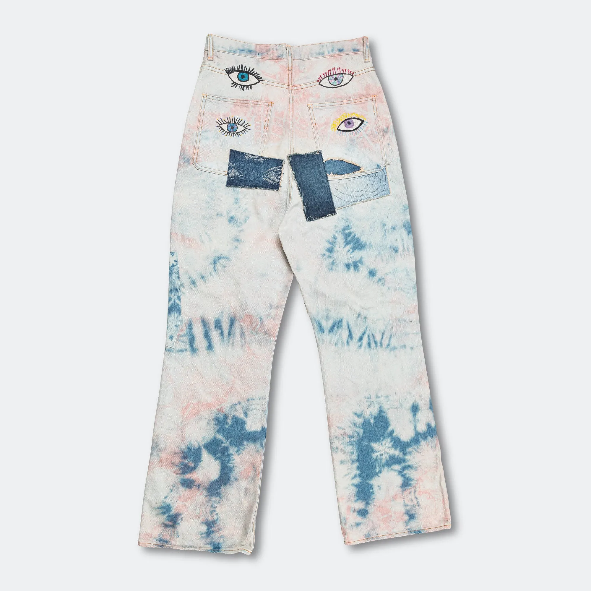 Lightweight Feel Vintage Lover Loose 14oz Denim Tie-Dye Baggy Flare Pants(CrazyDixieRemake) - IDGxPNK