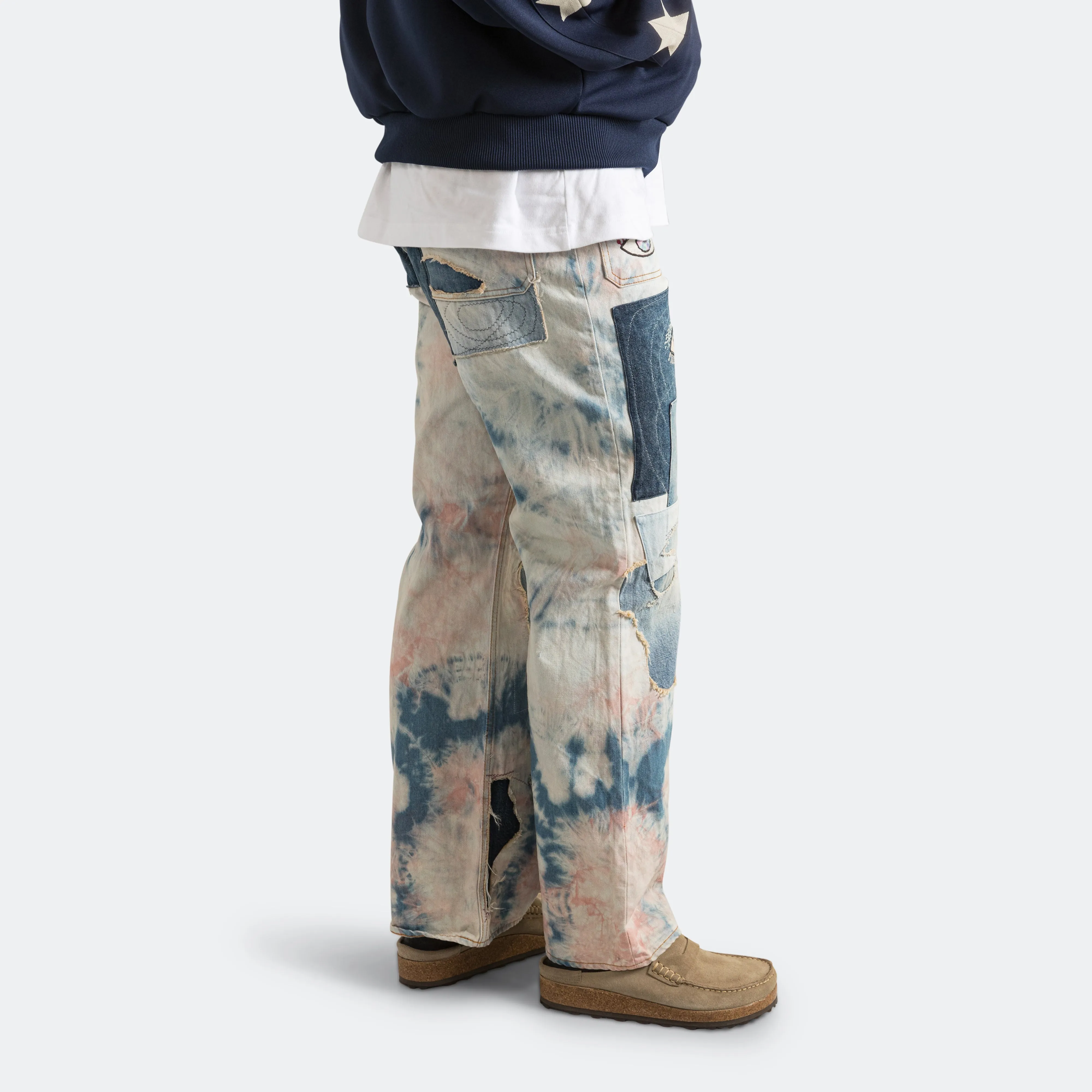 14oz Denim Tie-Dye Baggy Flare Pants(CrazyDixieRemake) - IDGxPNK Everyday Classic Wear Comfy