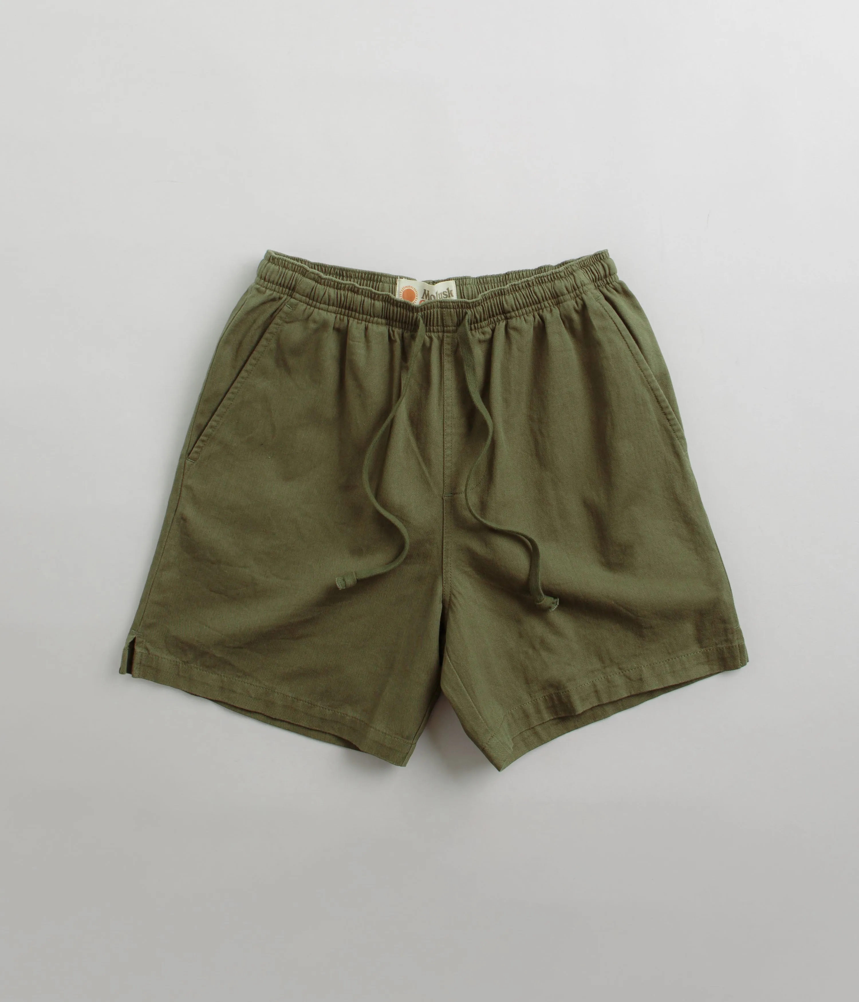 Mollusk Summer Shorts - Faded Mash Green Pocket Reinforcement Reflective Safety Details