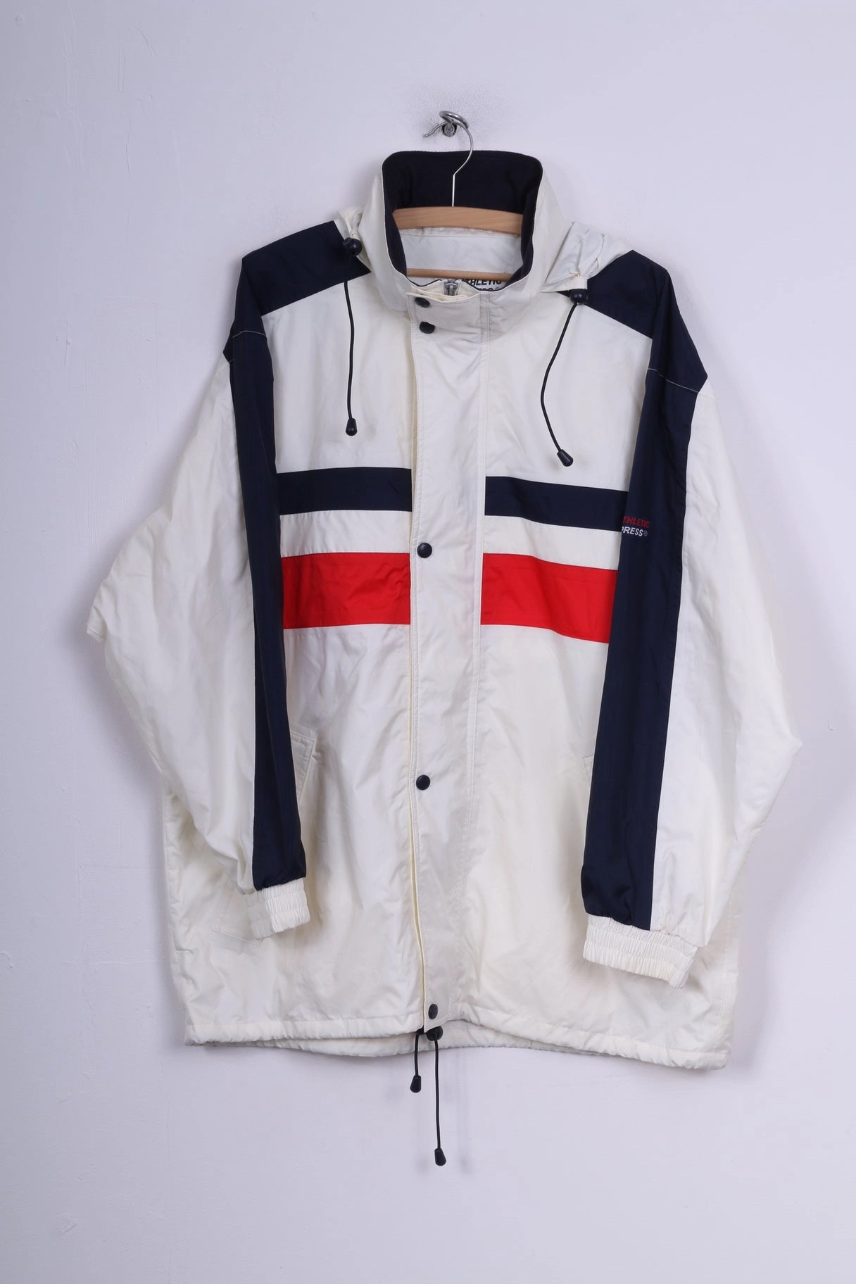 Athletic-Press Mens M Jacket Hooded Cream Full Zipper Nylon Waterproof License