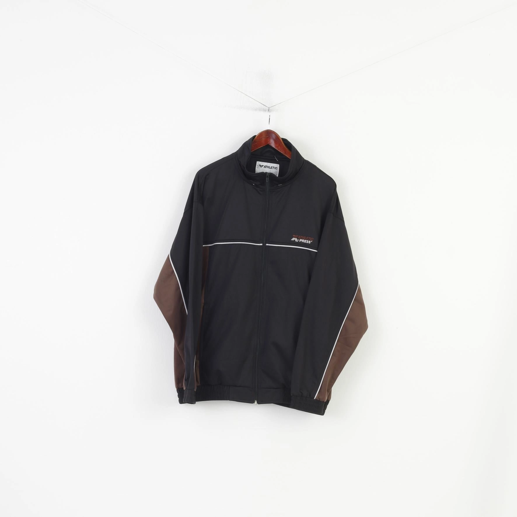 Wool keychain accents Athletic X-Press Men XL Sweatshirt Shiny Black Zip Up Retro Track Top