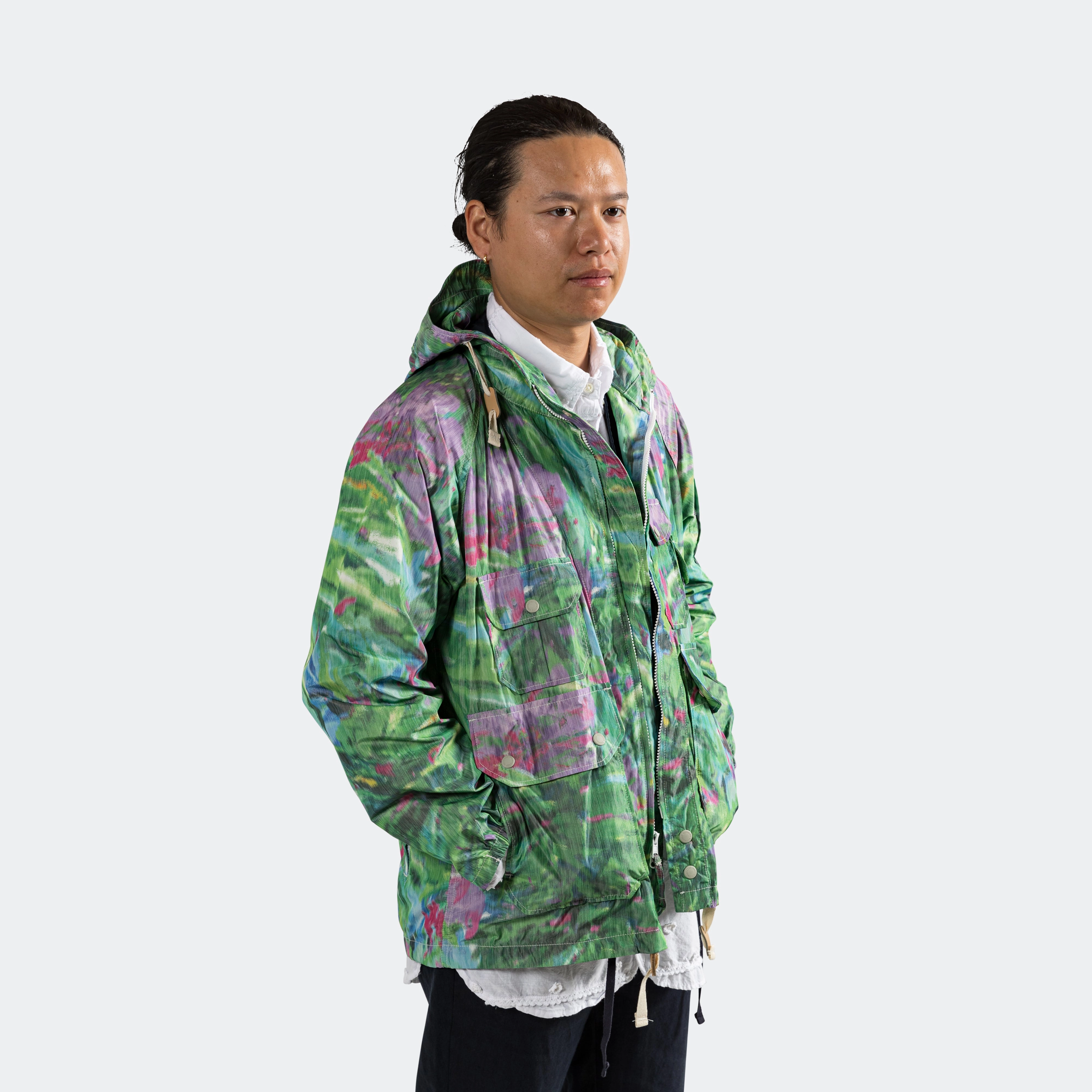 Atlantic Parka - Green Floral Poly Microfibre Multi Pocket System HighCollarDesign