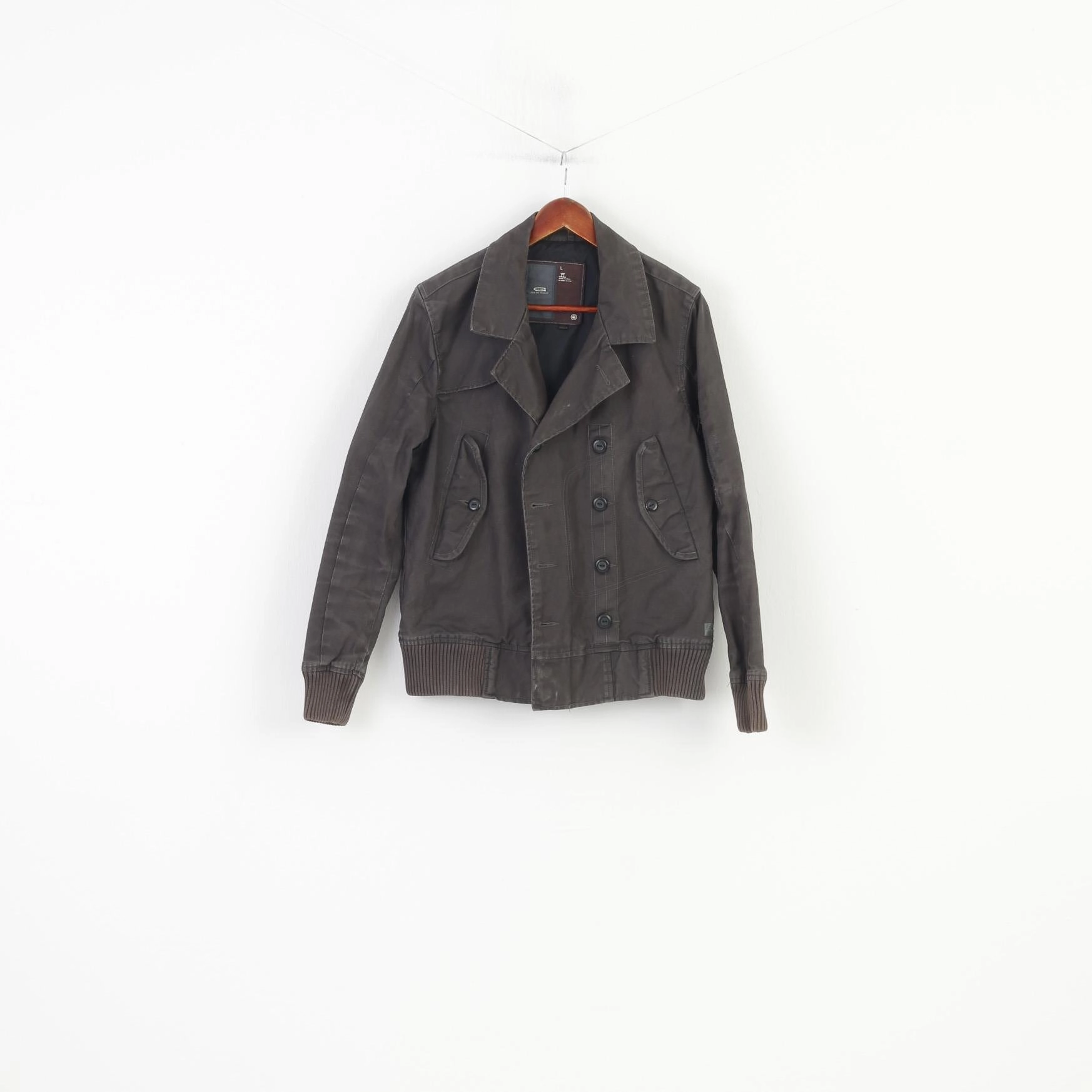 Mesh Backed Hood G-Star Men L Jacket Grey Full Zipper Cotton Vintage Collar Top