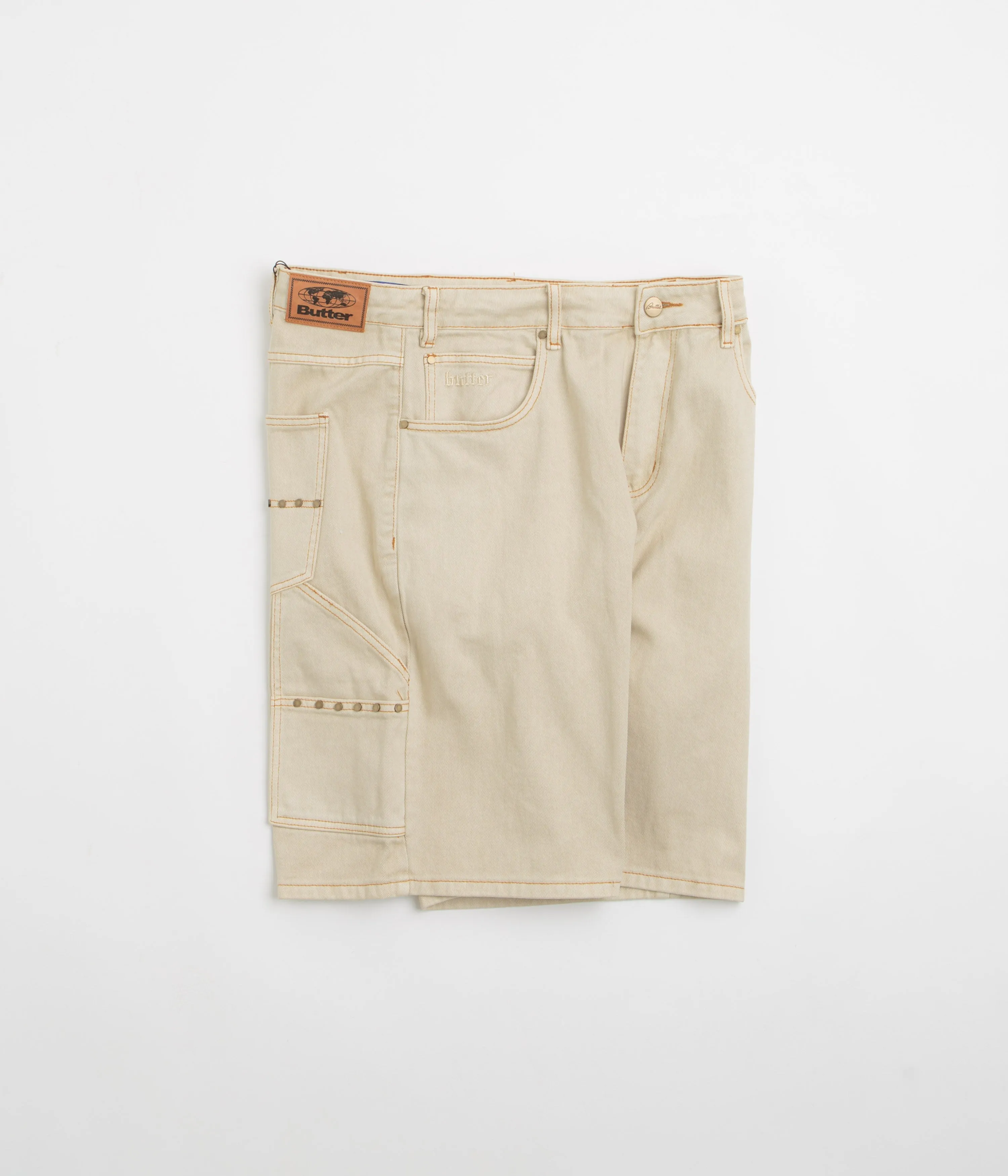 UV Protection No Slip Grip Butter Goods Rivet Denim Shorts - Bone