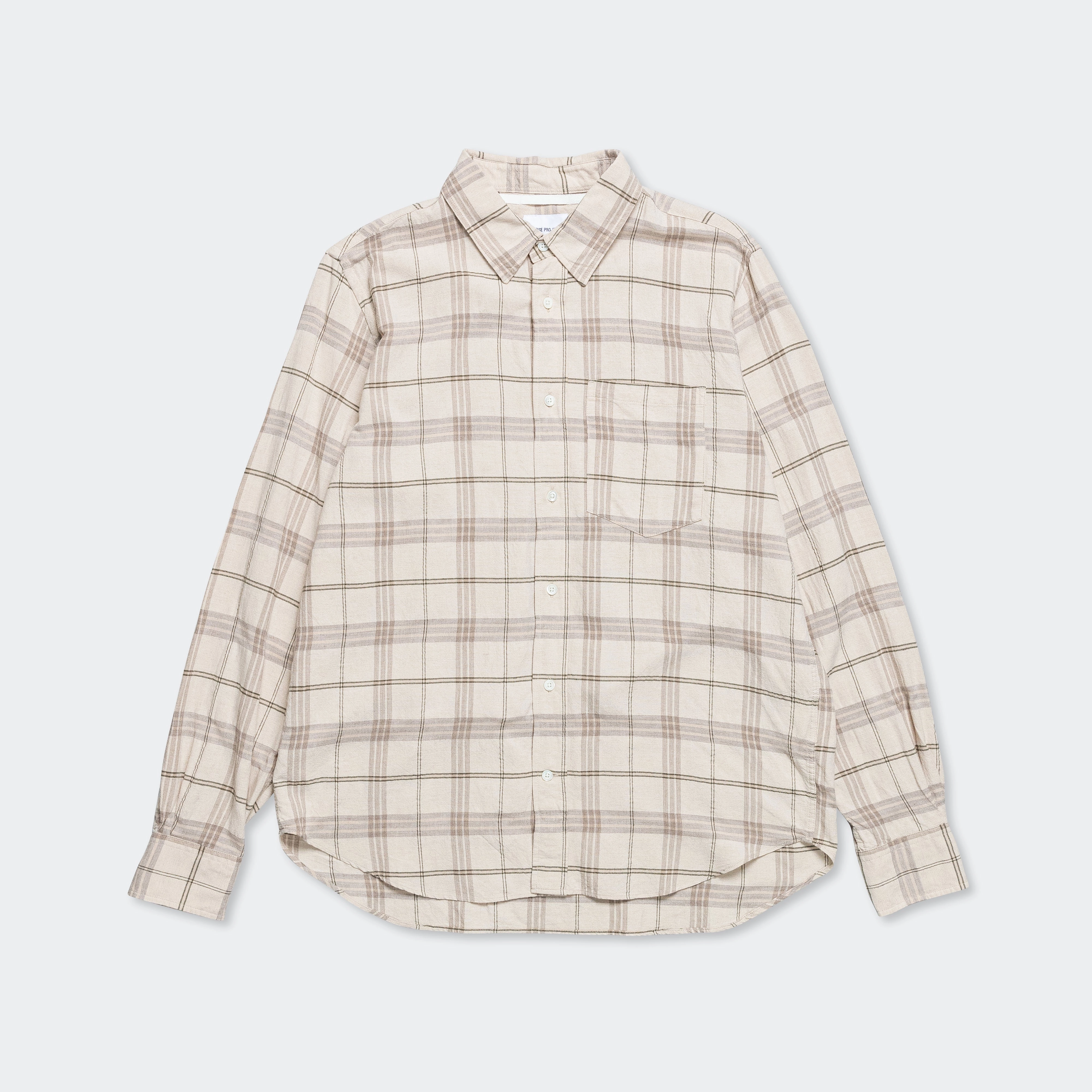 Algot Relaxed Textured Check Shirt - Oatmeal Ribbed Trim Anti Static Finish